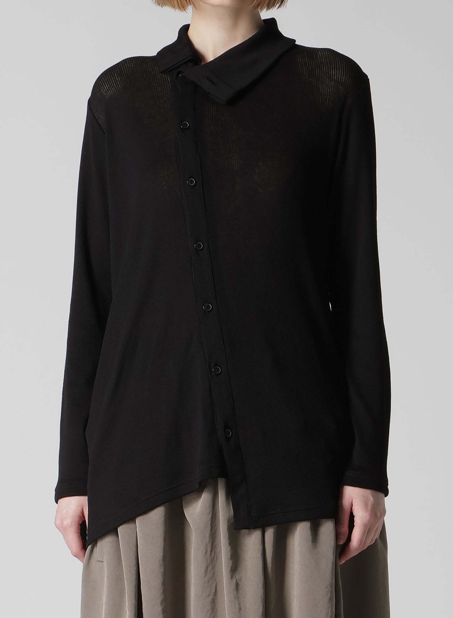 MERCERIZED RIB ASYMMETRIC CARDIGAN