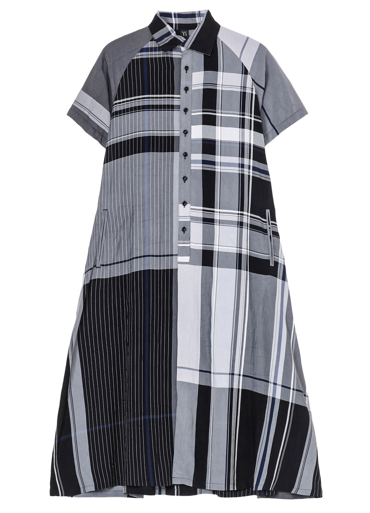 RAYON WRINKLED PLAID SHIRT DRESS