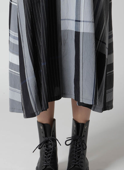 RAYON WRINKLED PLAID SHIRT DRESS