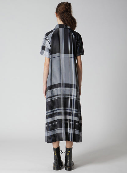 RAYON WRINKLED PLAID SHIRT DRESS