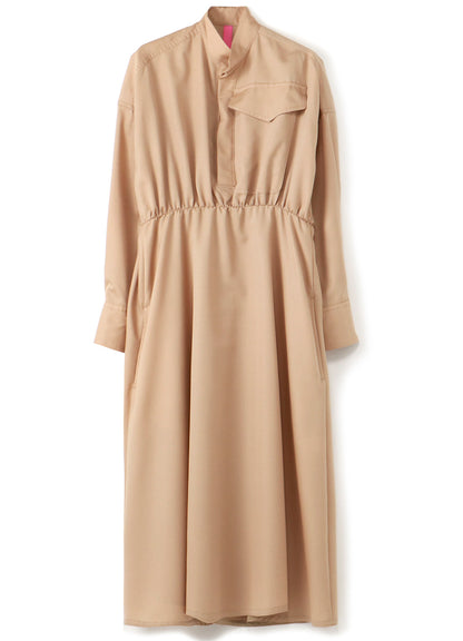 Y'sPINK WOOL MOHAIR GABARDINE GATHER DRESS