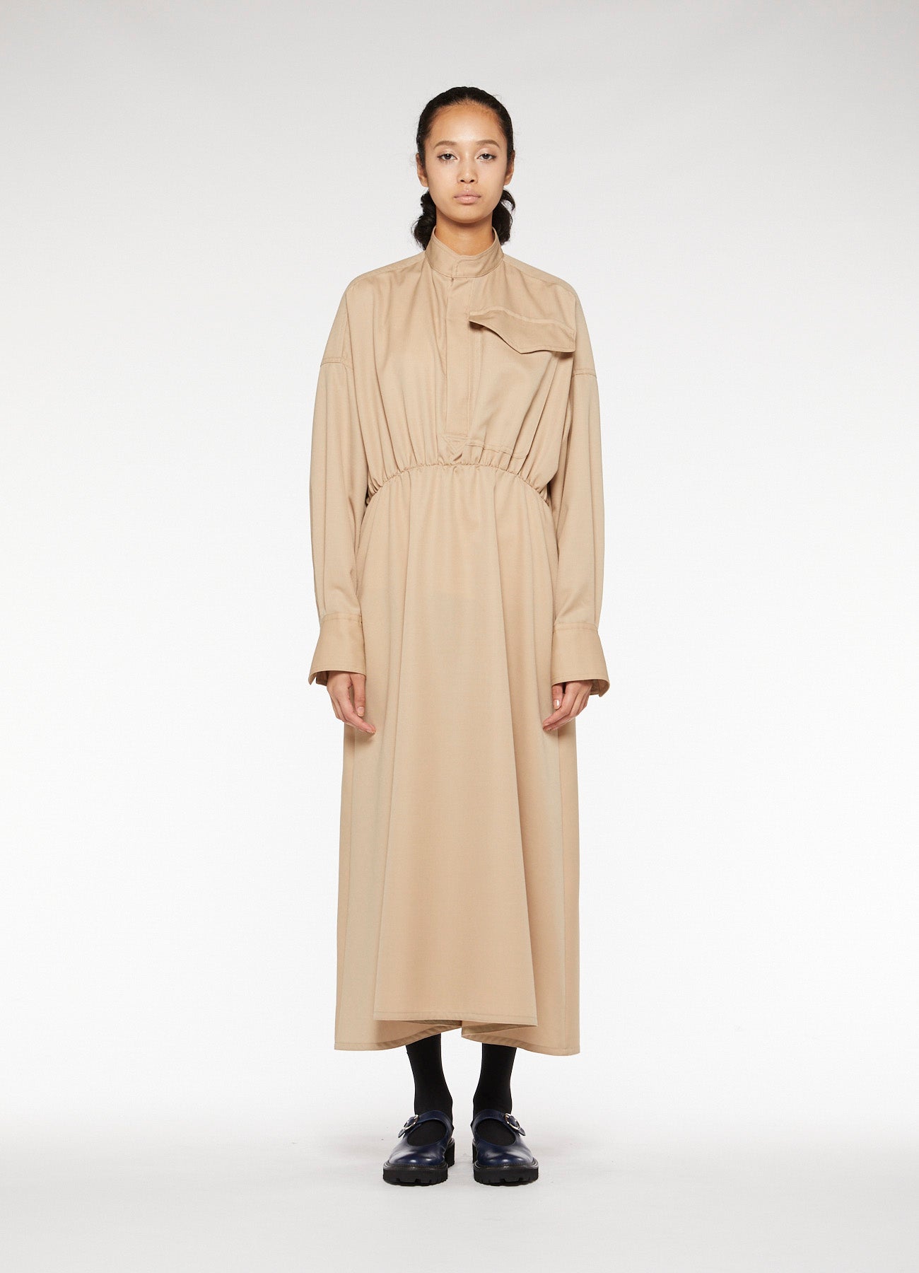 Y'sPINK WOOL MOHAIR GABARDINE GATHER DRESS