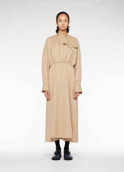 Y'sPINK WOOL MOHAIR GABARDINE GATHER DRESS