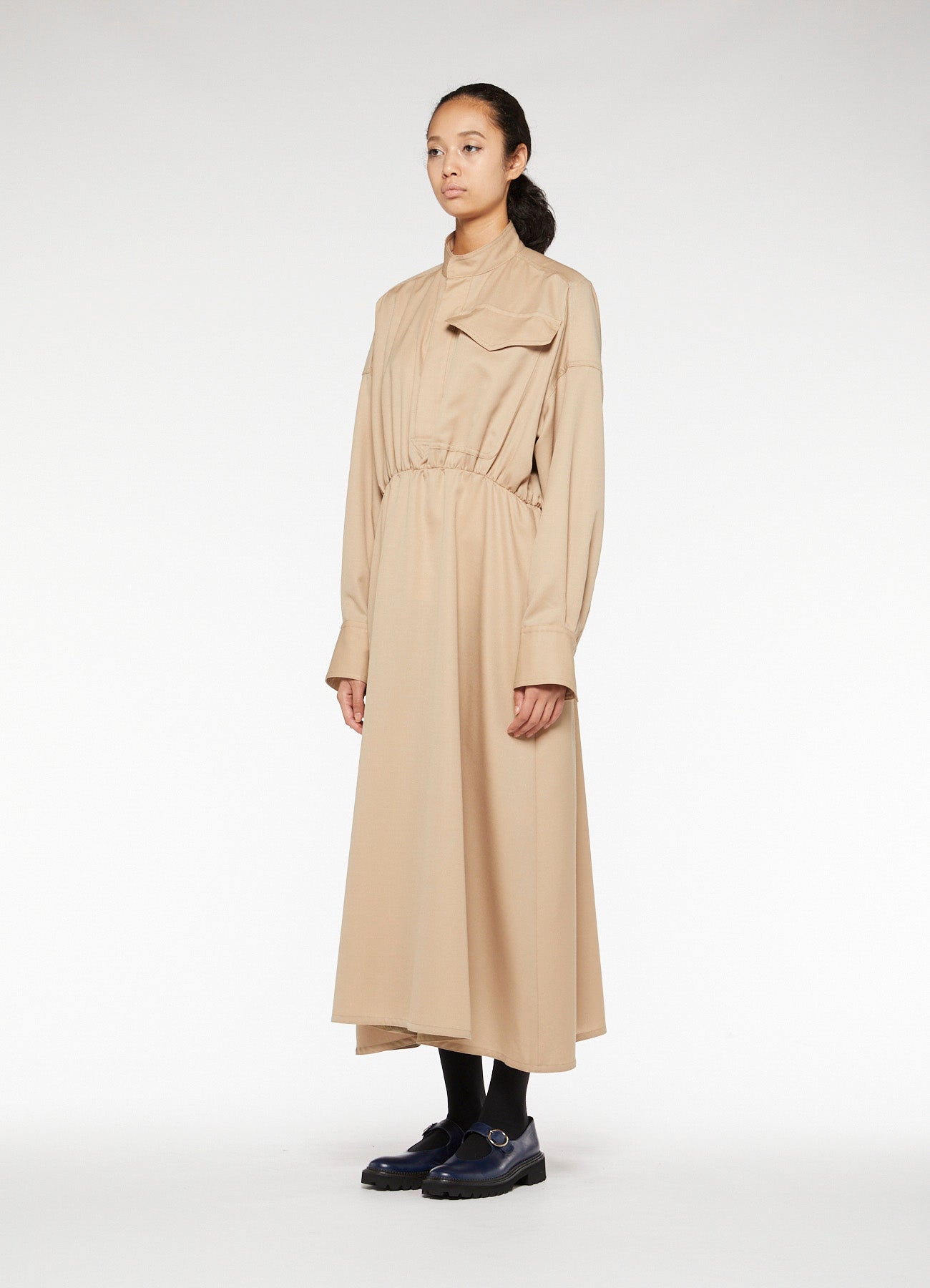 Y'sPINK WOOL MOHAIR GABARDINE GATHER DRESS