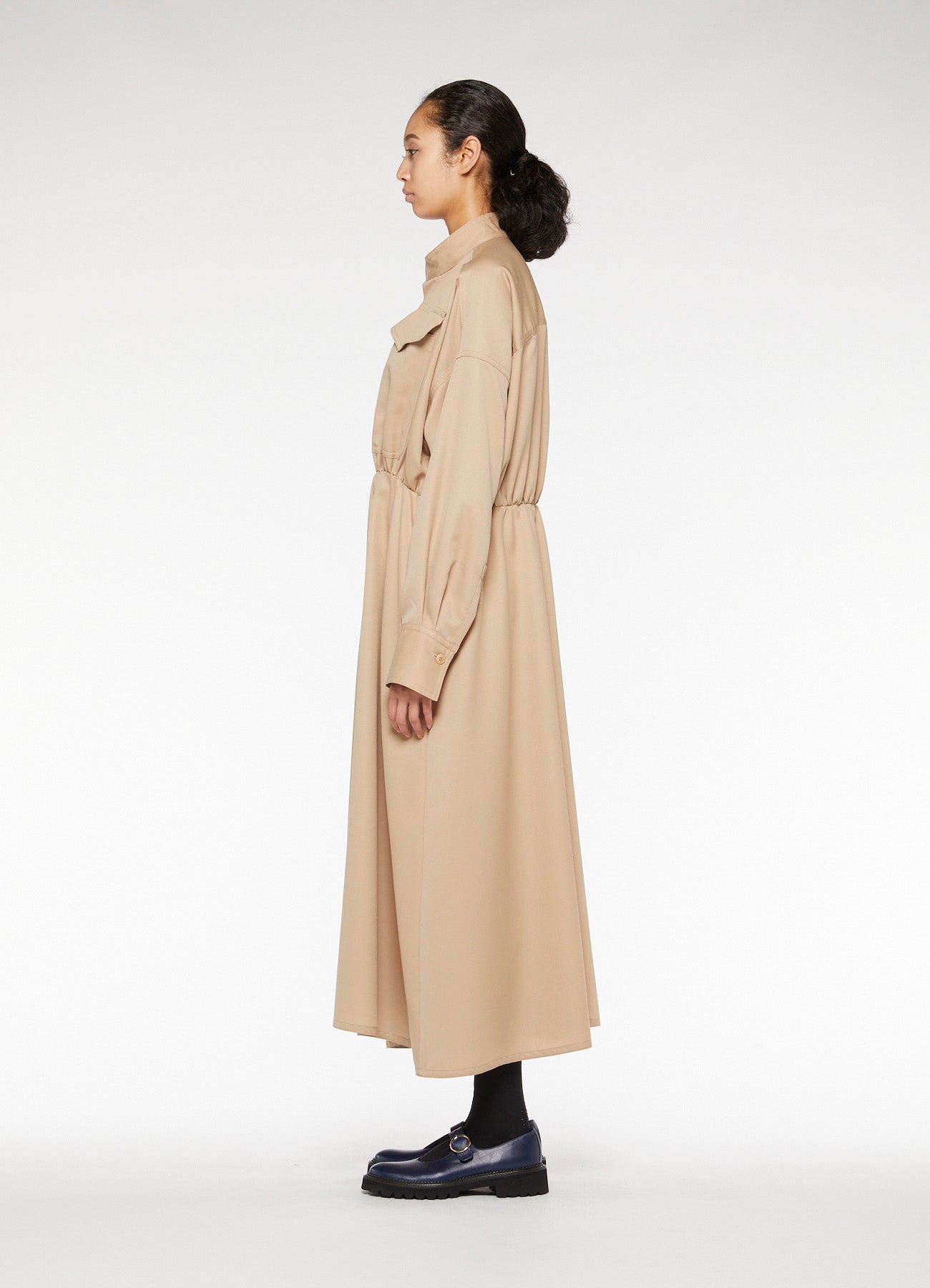 Y'sPINK WOOL MOHAIR GABARDINE GATHER DRESS