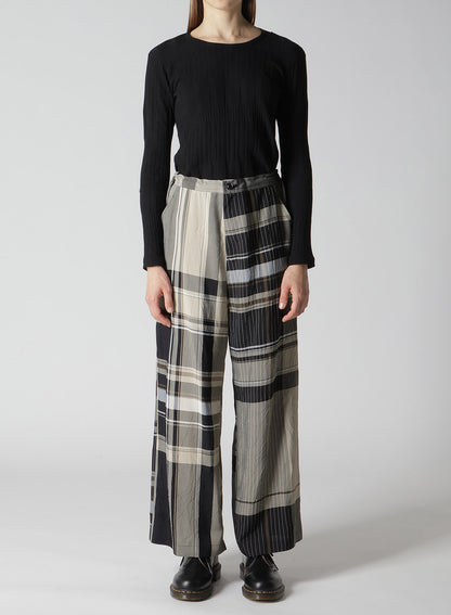 RAYON WRINKLED PLAID PANTS