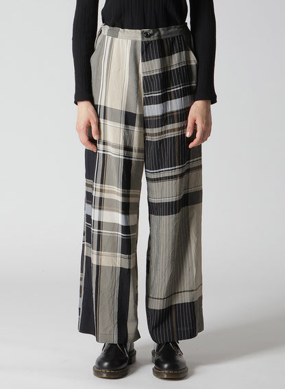 RAYON WRINKLED PLAID PANTS