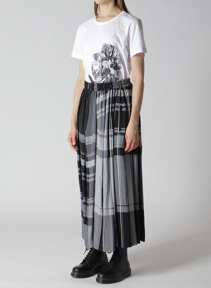 RAYON WRINKLED PLAID SKIRT