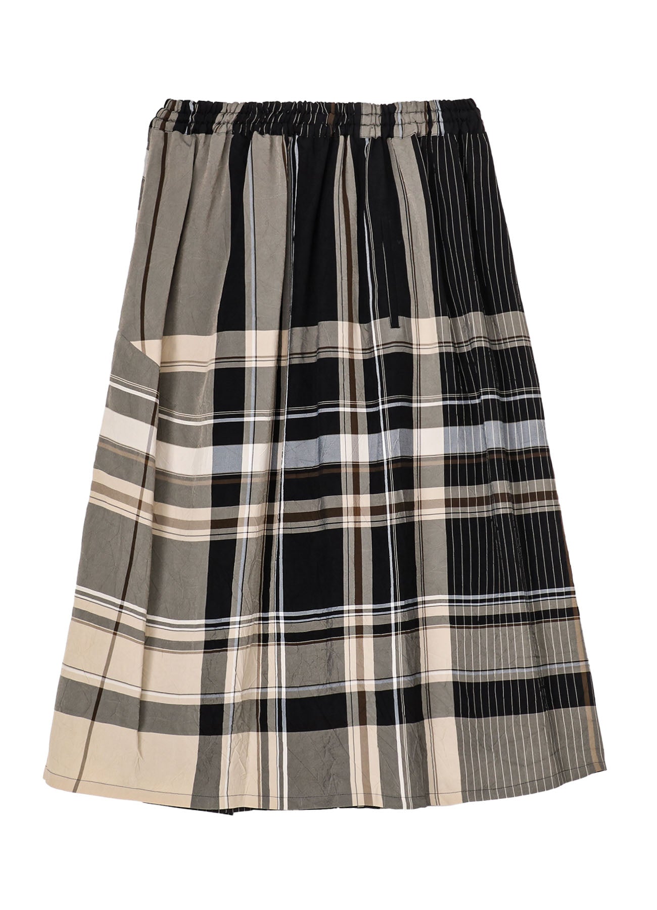 RAYON WRINKLED PLAID SKIRT