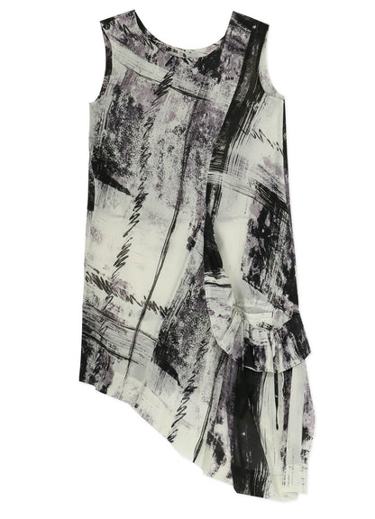 CU/ LAWN BLURRED CHECK GATHERED BLOUSE