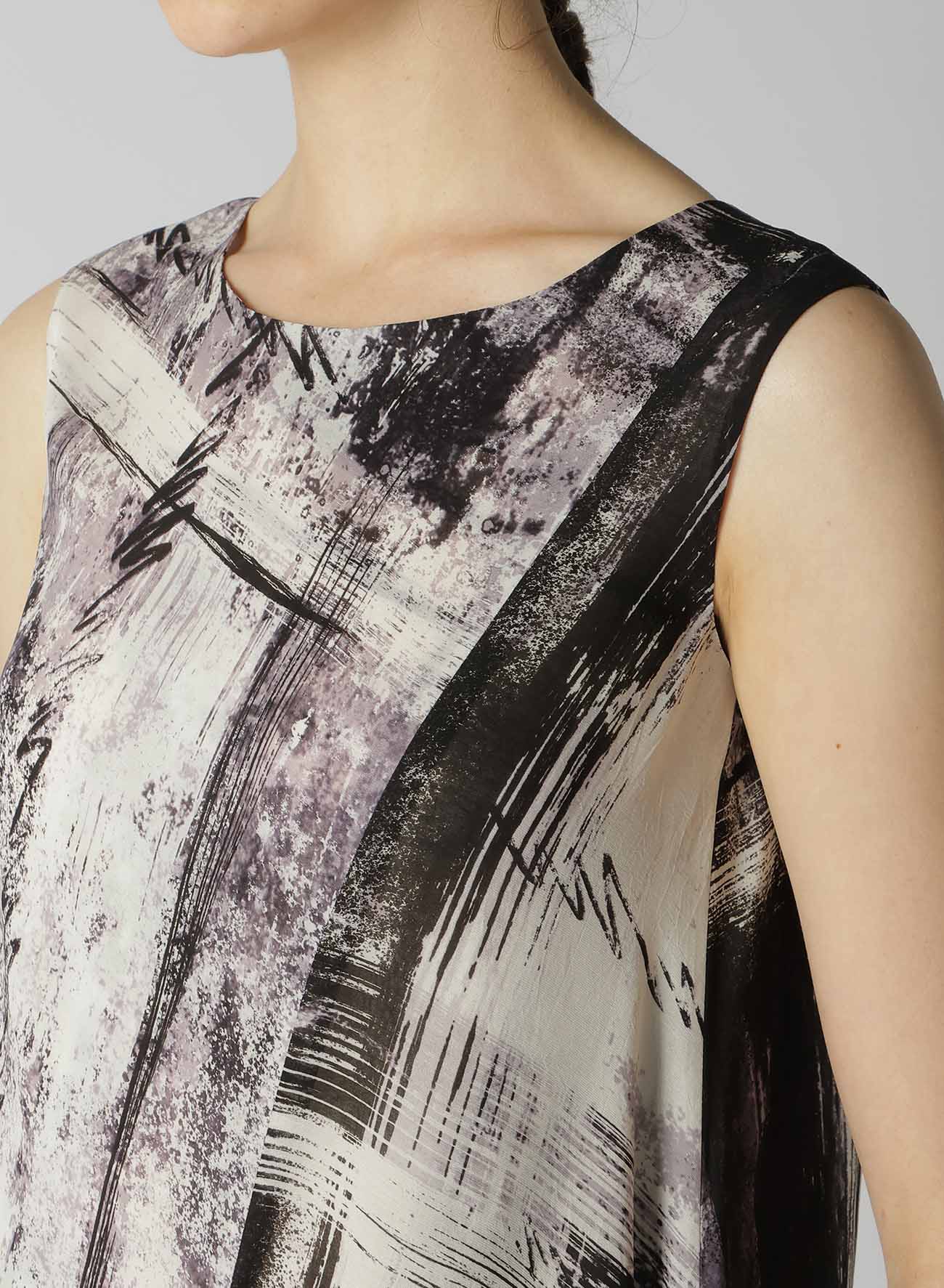 CU/ LAWN BLURRED CHECK GATHERED BLOUSE