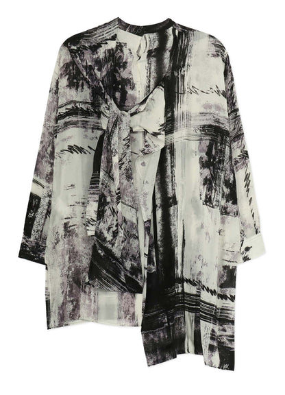 CU/ LAWN BLURRED CHECK BACK TIE BLOUSE