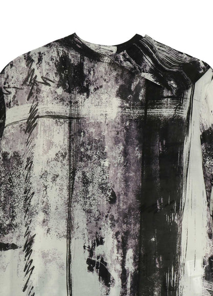 CU/ LAWN BLURRED CHECK BACK TIE BLOUSE