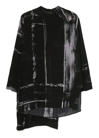 CU/ LAWN BLURRED CHECK BACK TIE BLOUSE