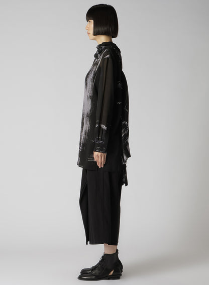CU/ LAWN BLURRED CHECK BACK TIE BLOUSE