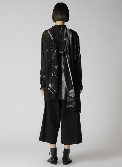 CU/ LAWN BLURRED CHECK BACK TIE BLOUSE