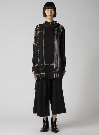 CU/ LAWN BLURRED CHECK BACK TIE BLOUSE