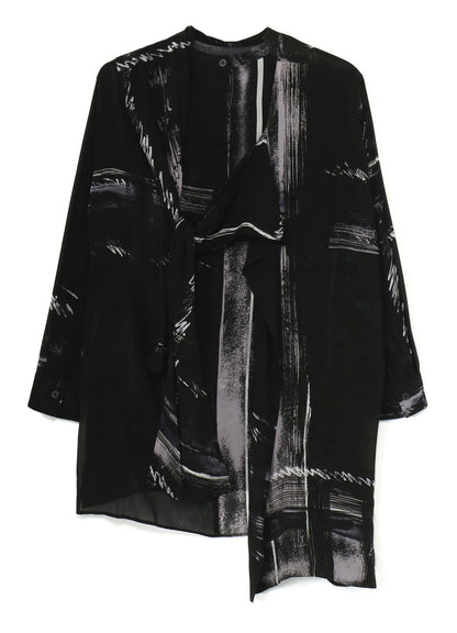 CU/ LAWN BLURRED CHECK BACK TIE BLOUSE
