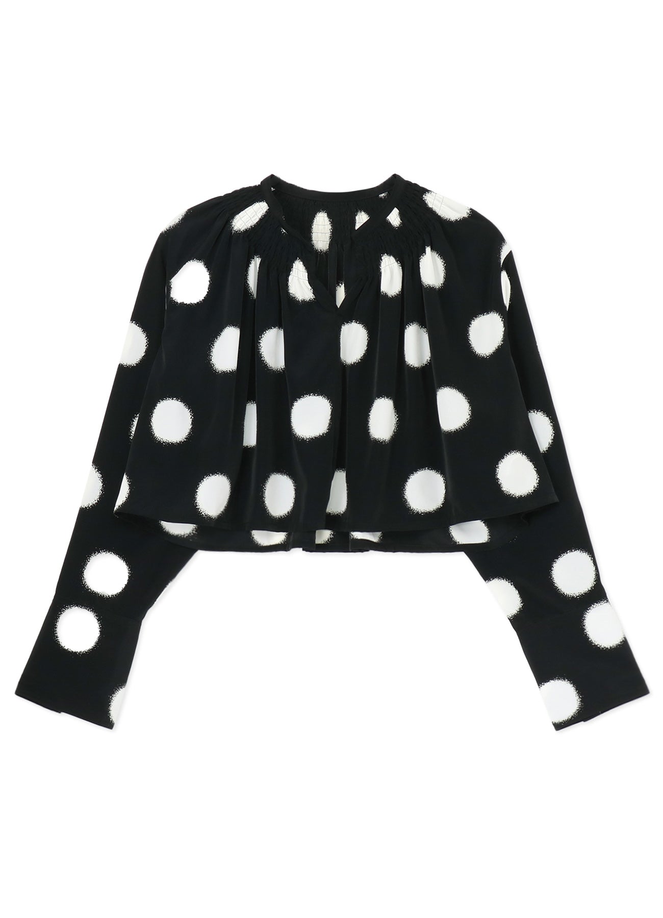 LARGE POLKA DOT CRAPE DE CHINE GATHERED BLOUSE