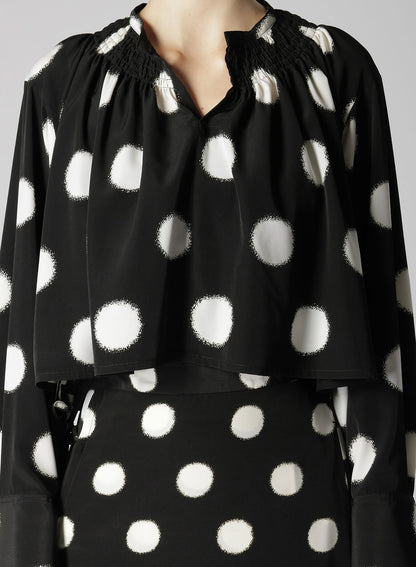 LARGE POLKA DOT CRAPE DE CHINE GATHERED BLOUSE