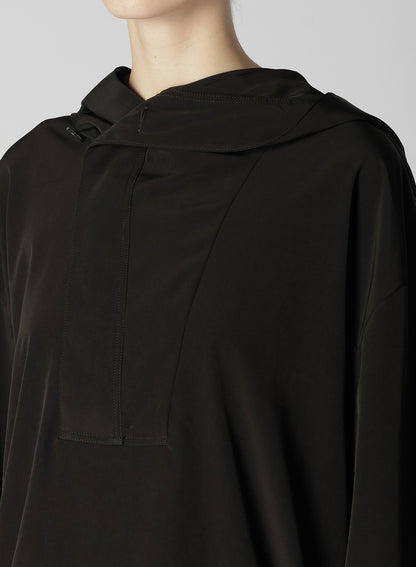 TRIACETATE/POLYESTER HOODED HALF SLEEVE PULLOVER