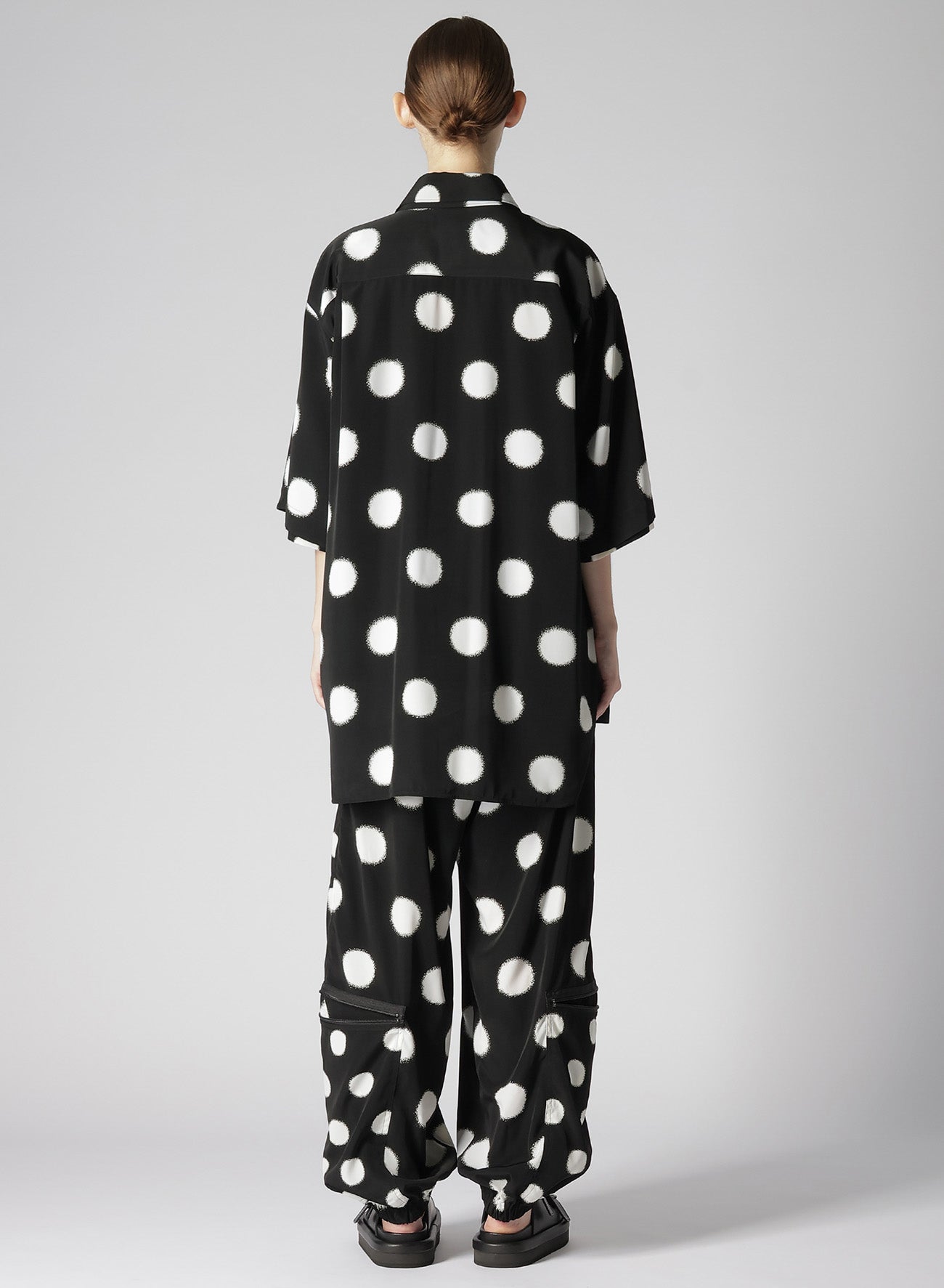 LARGE POLKA DOT CRAPE DE CHINE DOUBLE LAYERED HALF SLEEVE SHIRT