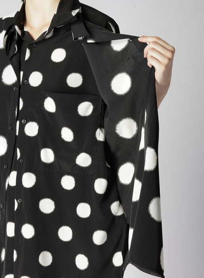 LARGE POLKA DOT CRAPE DE CHINE DOUBLE LAYERED HALF SLEEVE SHIRT