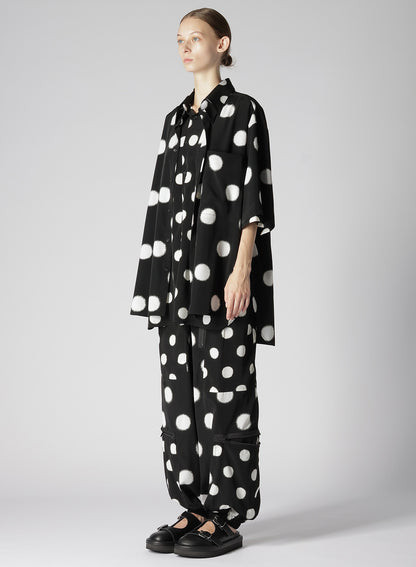 LARGE POLKA DOT CRAPE DE CHINE DOUBLE LAYERED HALF SLEEVE SHIRT