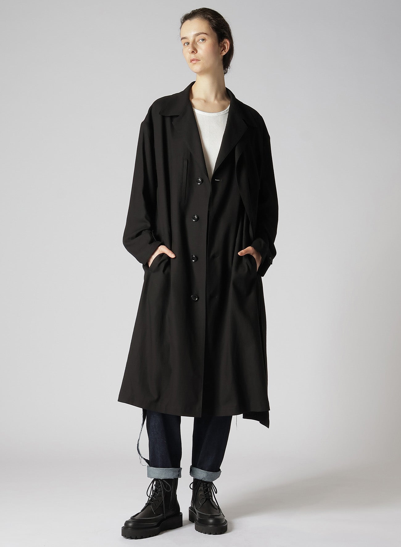 RAYON LINEN LEFT FRONT DOUBLE LAYERED COAT