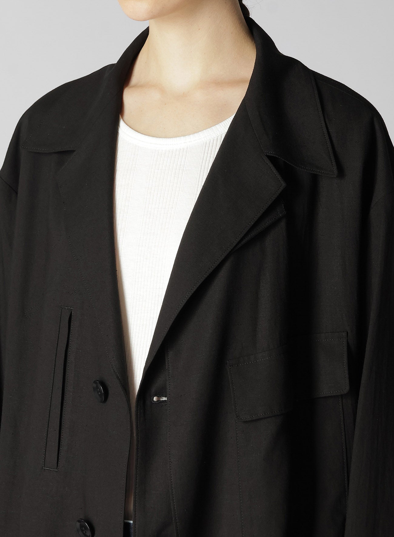 RAYON LINEN LEFT FRONT DOUBLE LAYERED COAT