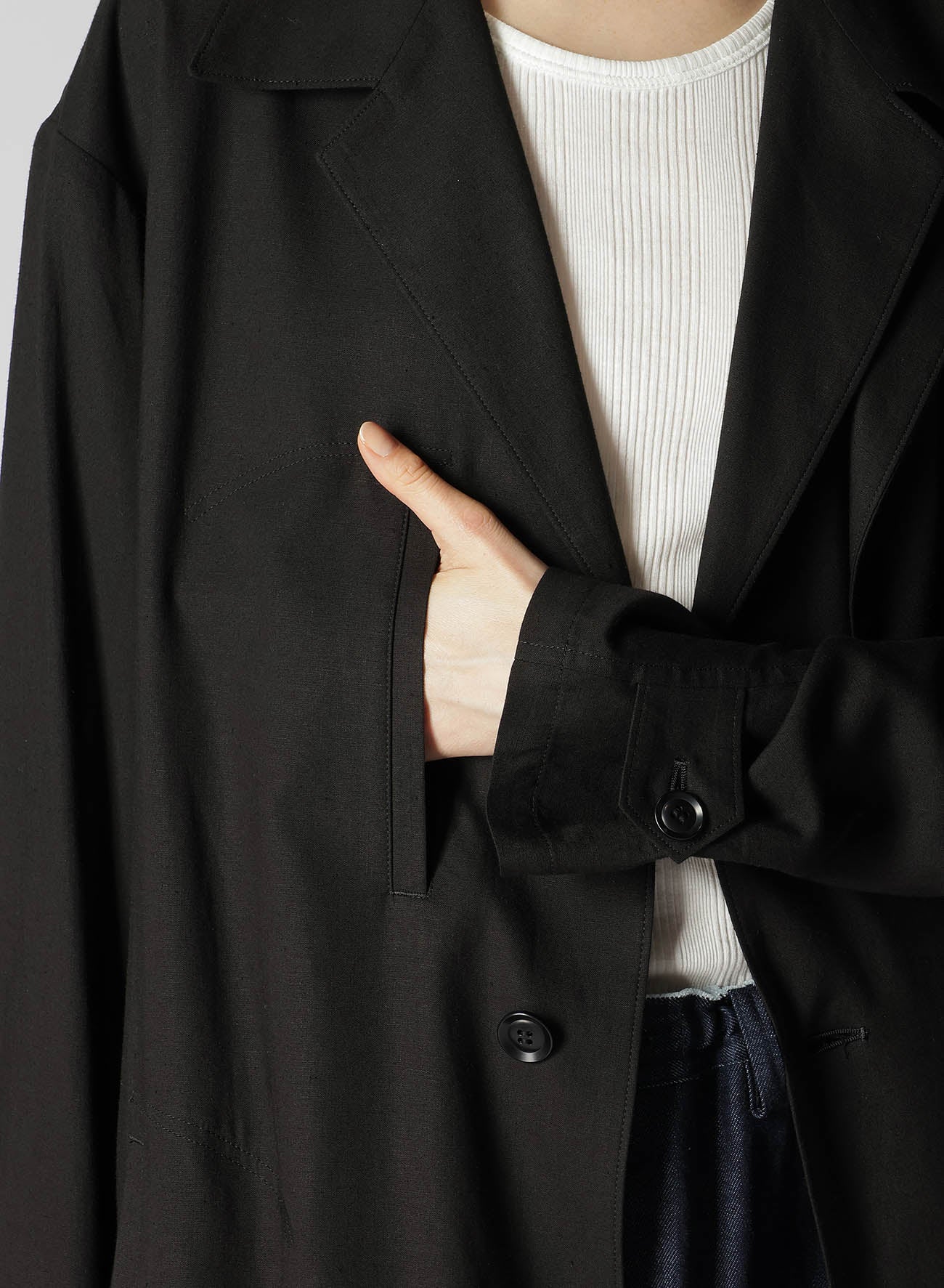 RAYON LINEN LEFT FRONT DOUBLE LAYERED COAT