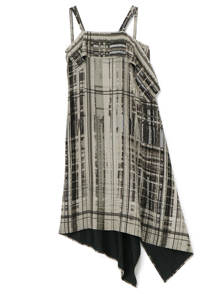 HAND DRAWING PLAID PRINT LACE UP DRESS