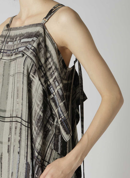 HAND DRAWING PLAID PRINT LACE UP DRESS