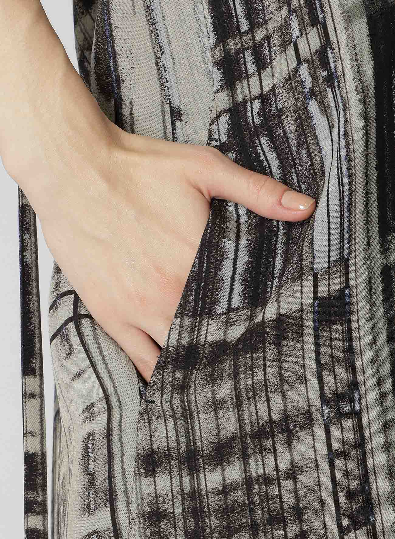 HAND DRAWING PLAID PRINT LACE UP DRESS