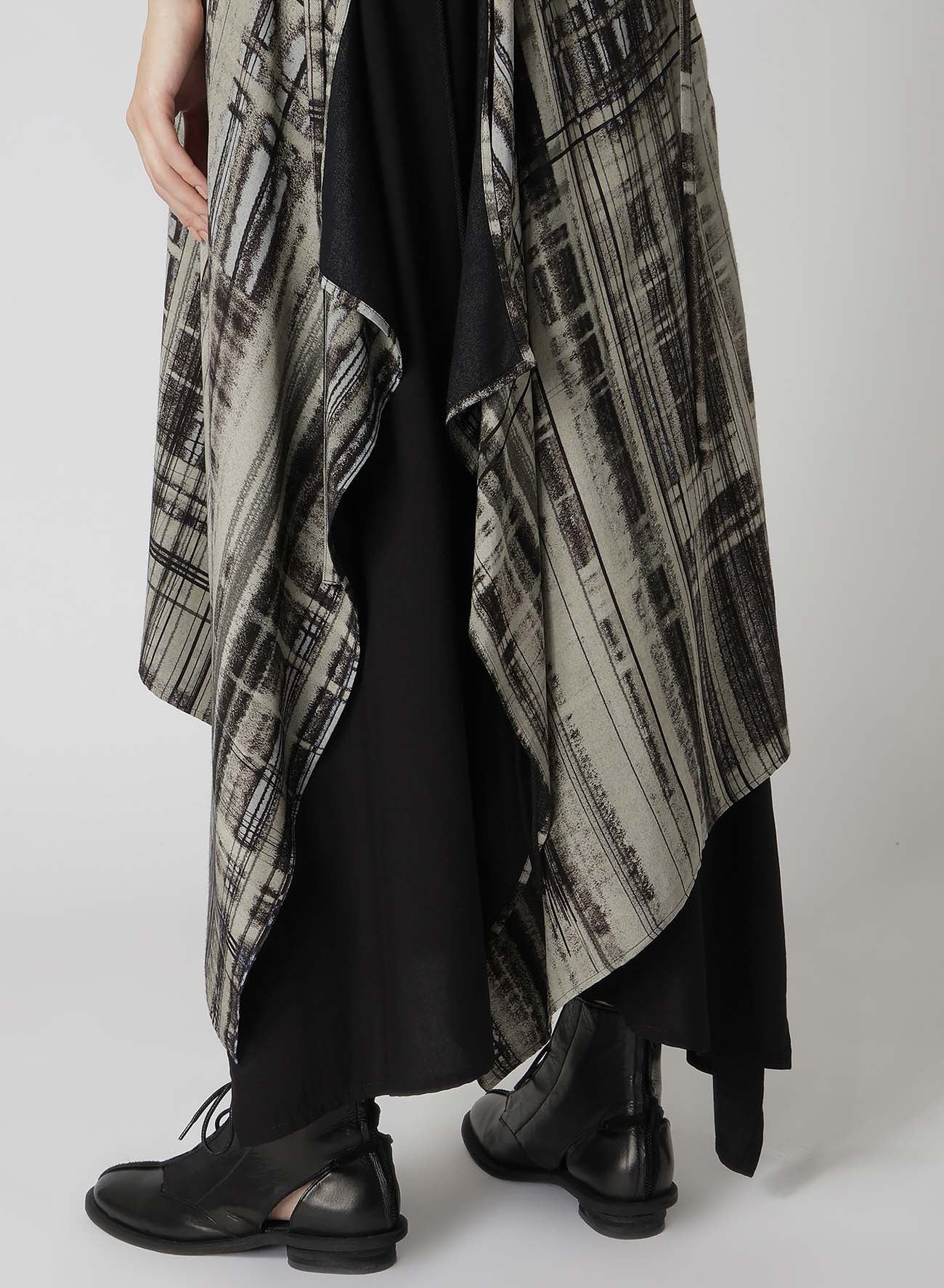 HAND DRAWING PLAID PRINT LACE UP DRESS