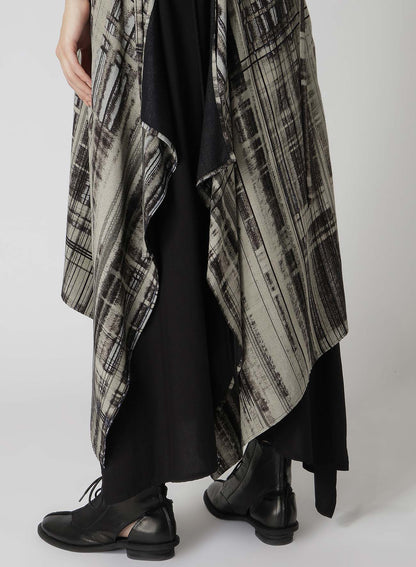 HAND DRAWING PLAID PRINT LACE UP DRESS