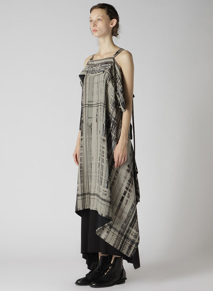 HAND DRAWING PLAID PRINT LACE UP DRESS