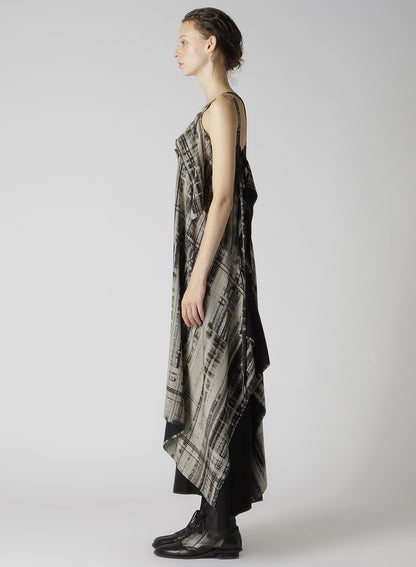 HAND DRAWING PLAID PRINT LACE UP DRESS