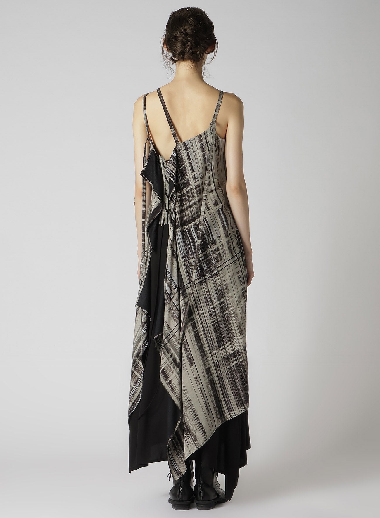 HAND DRAWING PLAID PRINT LACE UP DRESS