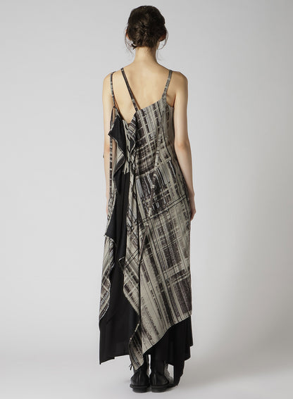 HAND DRAWING PLAID PRINT LACE UP DRESS