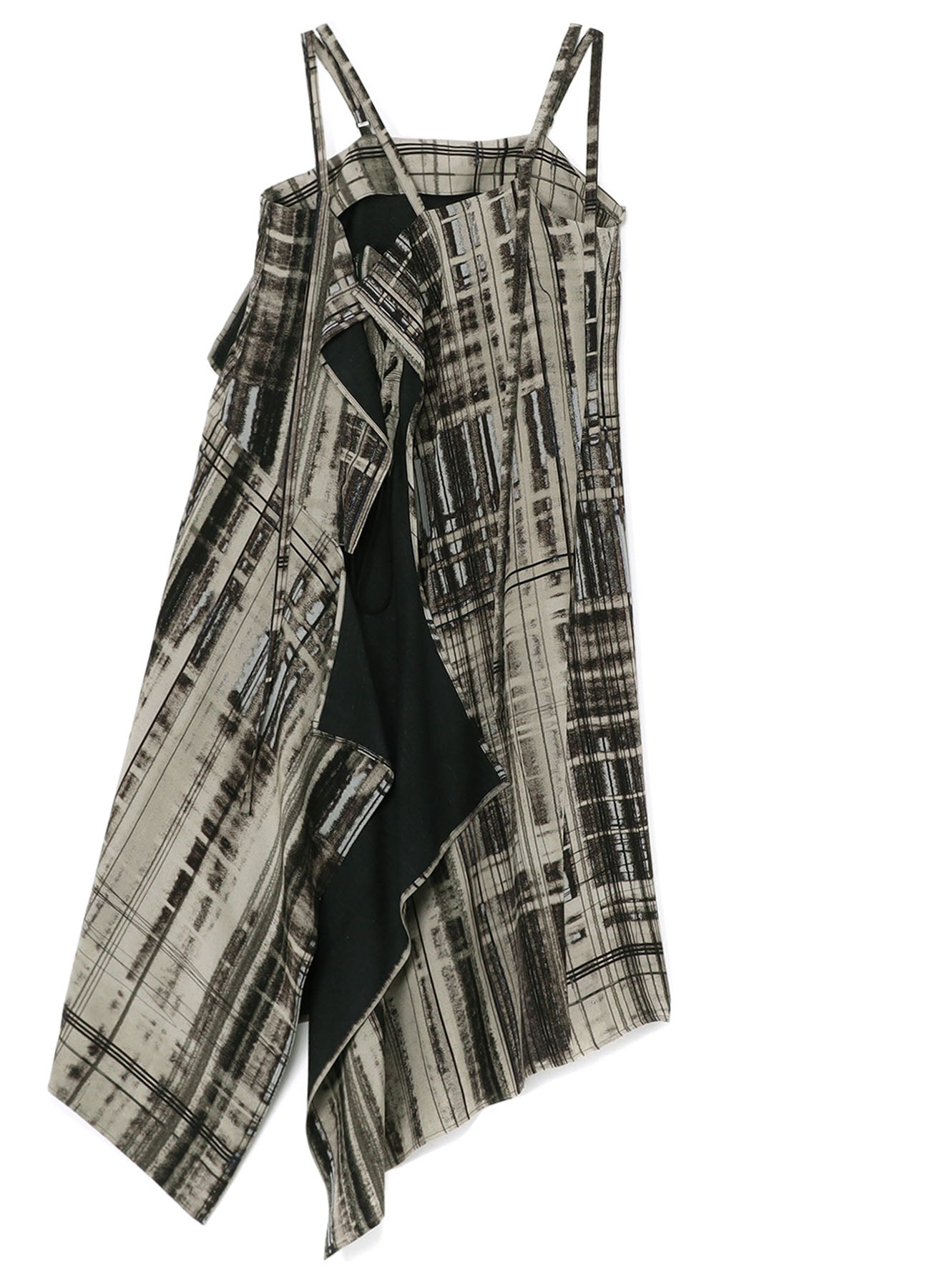 HAND DRAWING PLAID PRINT LACE UP DRESS