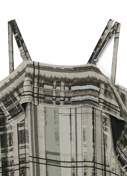 HAND DRAWING PLAID PRINT LACE UP DRESS