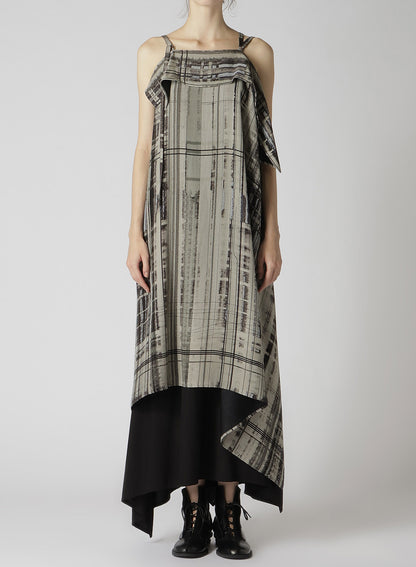 HAND DRAWING PLAID PRINT LACE UP DRESS