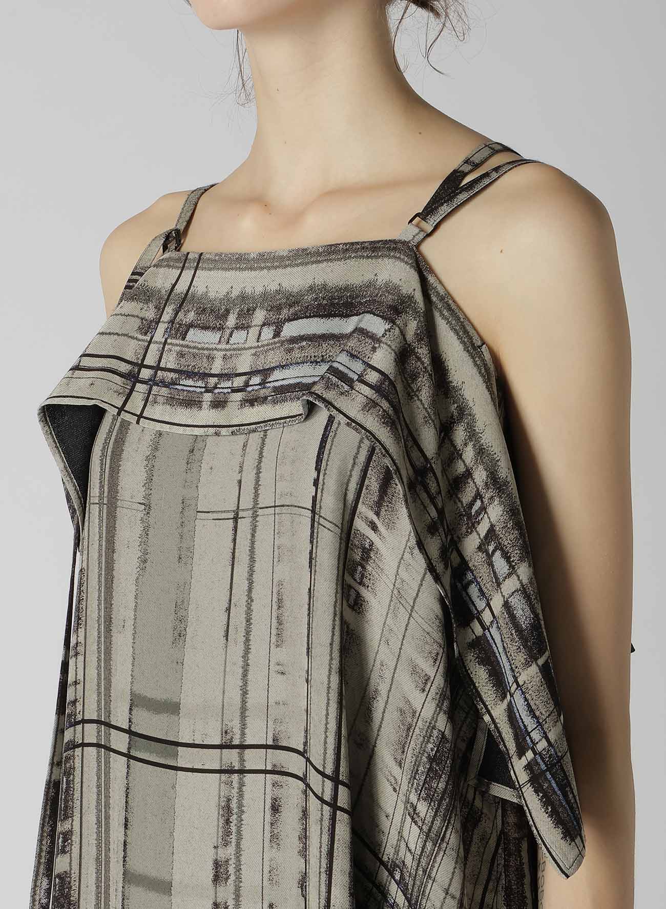 HAND DRAWING PLAID PRINT LACE UP DRESS