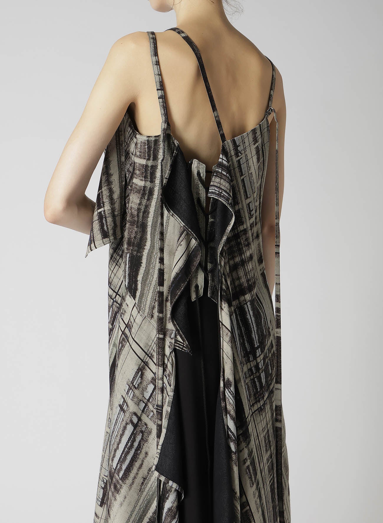 HAND DRAWING PLAID PRINT LACE UP DRESS