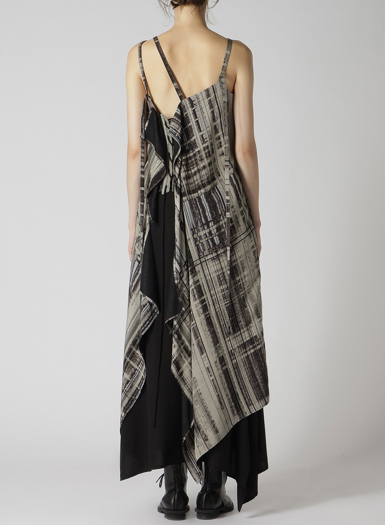 HAND DRAWING PLAID PRINT LACE UP DRESS