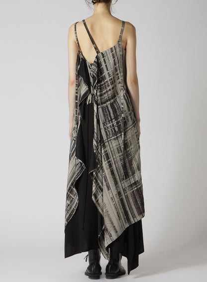 HAND DRAWING PLAID PRINT LACE UP DRESS