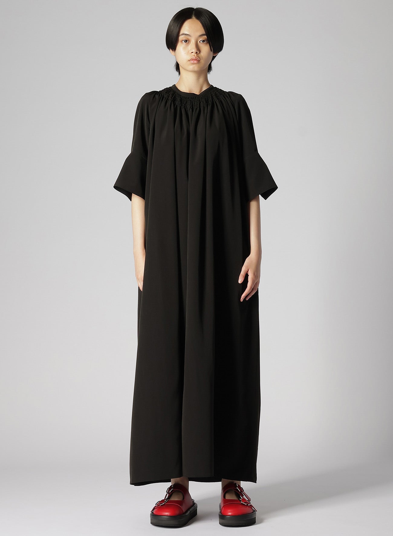 TRIACETATE/POLYESTER GATHERED DRESS