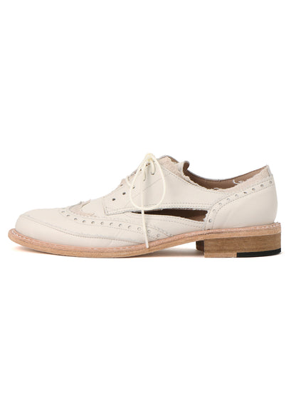 COTTON LINEN/LEATHER COMBINATION WING CHIP SHOES