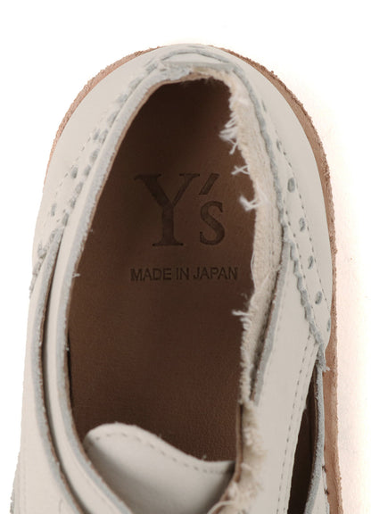COTTON LINEN/LEATHER COMBINATION WING CHIP SHOES